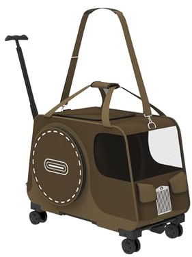 Galatée Hundebuggy, Hunde-Reisetasche Mit Abnehmbaren Rollen, Katzentasche Mit Belüftungsfenstern Aus Netzgewebe, Faltbare Hundetasche Für Reisen, Camping Und Outdoor-Aktivitäten(Braun)