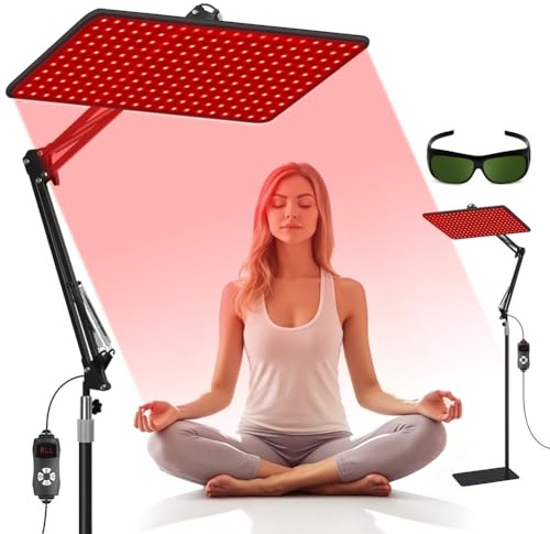 Infrarotlampe Rotlichtlampe für Ganzkörper & Gesicht, 200 LED Red Light Therapy & 5 Helligkeitsstufen, 3-Wellenlänge (660nm, 850nm, 940nm), Großes Infrarotlampe mit Verstellbarem Ständer & Schutzbrill