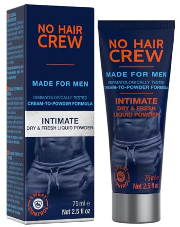 NO HAIR CREW Polvere Intima Liquida Uomo 75 ml – Crema-in-Polvere | Aiuta a ridurre sudore, odori e sfregamenti. Polvere corpo senza talco per zone intime e inguine. Niente polvere dispersa.