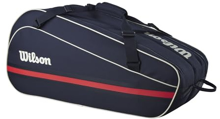 Wilson Teamväska 6-pack, med stor tillbehörsficka och justerbar axelrem, ger fullt skydd för racket, färg: marinblå