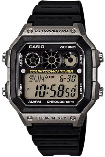 Casio AE-1300WH Series | Watches for Men | Digital Watch | Black | 1/100 SEC Stopwatch | 9 Interval Timers | LED Light | 100M WR | Multi Alarm | Calendar | World Time | 12/24 Hour Format | 10 Yr Batt