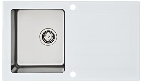 Respekta NewYork glashandfat i vitt/1 handfat inbyggd diskbänk i 86 x 50 cm, diskbänk lämplig för underskåp från 50 cm bredd