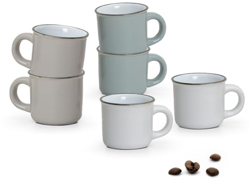 Espressotassen 72er Set Emaille-Optik in weiß braun grau - Moderne Keramik Kaffeetassen in 50 ml für italienischen Espresso - Kleine Tassen spülmaschinenfest und mikrowellengeeignet als Geschenk