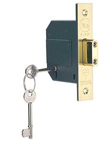 Yale B-BSDL-3.0-PB British Standard 5 Lever Mortice Deadlock, Brass Finish, Boxed, Suitable for External Doors, 3 Inch/76 mm