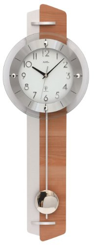 AMS Funk Pendelwanduhr mit Quartzwerk. Kernbuche mit Aluminium. Höhe x Breite x Tiefe = 70 x 27 x 7cm