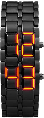 FANMIS Fashion Men's Simple Sports Watch Electronic Binary Digital LED Lava Alloy Rectangular Chain Watch, Men Black Red, Business Casual Fashion Sports