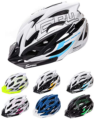 meteor Fahrradhelm Herren Damen Kinder-Helm MTB rollerhelm kinderfahrradhelm Mountainbike rennradhelm Inliner skaterhelm BMX fahradhelm Scooter Jungen Bike Helmet L 58-61 cm Weiß/Schwarz/Blau