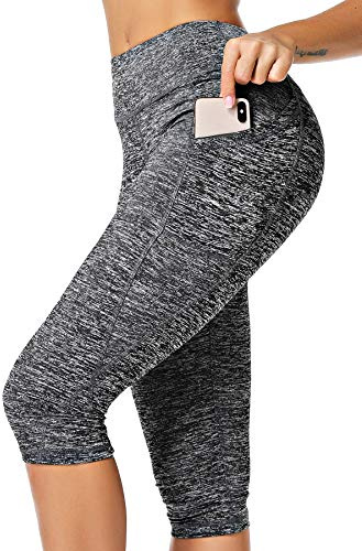 INSTINNCT Damen Doppeltaschen Sport Leggings 3/4 Yogahose Sporthose Laufhose Training Tights mit Handytasche