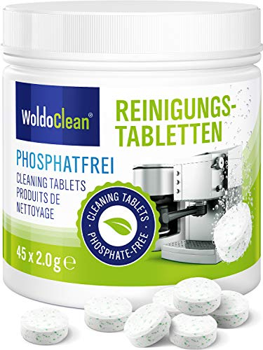 WoldoClean Cleaning Tablets Phosphate-Free for Fully Automatic Coffee Machines Compatible with Jura, Delonghi, Bosch and Siemens Seaco 45x