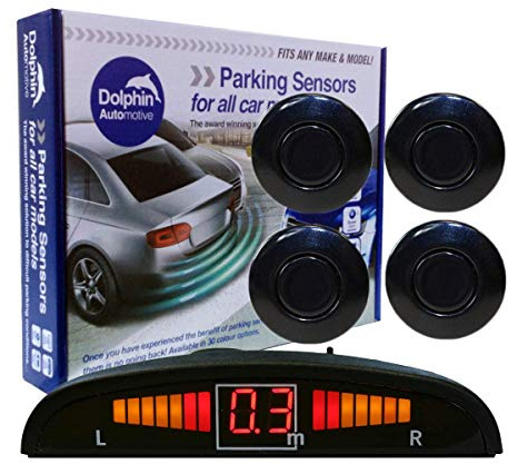 Dolphin DPS450 omvända parkeringssensorer i 32 färger 4 ultraljudsradar-sensorer kit ljud och displayvarningssystem matt och glansig svart +30 fler färger, marinblå