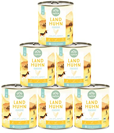 naftie Bio Hundefutter Land Huhn - Premium Nassfutter Menü mit Hühnchen & Reis - glutenfrei - purinarm - Diät-Futter nass - Sparpaket 6X 800g