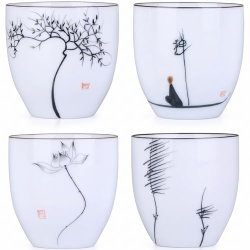 I-MART Juego de 4 tazas de té de cerámica china Kung Fu, juego de tazas de té, 5 onzas