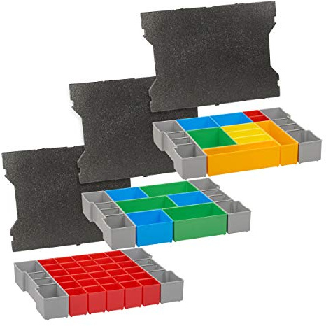 Bosch Sortimo L-box Einlagen | 3er Set Werkzeugkoffer Einlagen für LBoxx 102 Serie G4 inkl. Einsatz A3, CD3 und H3 mit Deckelpolster | Idealer Sortierkasten & Einsatz für Werkzeugkoffer