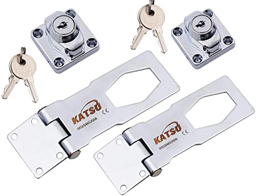 KATSU 2PCs Serratura Armadio con lucchetto Hasp Chiusura a Scatto Cromata 4 100mm Porta Blocco Fibbia per Chiavistello con Lucchetto e Chiave per Cancelli Scatole Mobilia