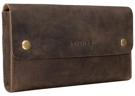 STILORD Griffin Vintage Lederetui Stifte Schlüssel Füller Kugelschreiber Brille Schere ideal als Stifteetui Federmappe Tabaktasche Mäppchen aus Leder Farbe:mittel - braun