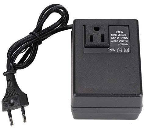 LANTRO JS Convertidor de Voltaje Transformador Adaptador de Enchufe de Viaje Resistente al Calor AC 220V a 110V (Regulaciones Europeas, Tipo E, Negro, 300W, 50Hz/60Hz)
