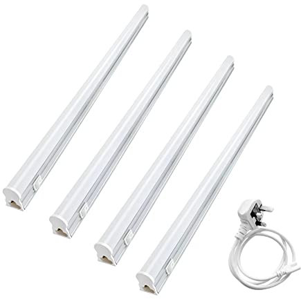 T&K TO-KING 4 Pcs 300mm Connectible Mains with Independent Switch T5 LED Under Cabinet Hard Strip Lighting Bars Hardwired LED Cupboard Light Fixtures 4000K