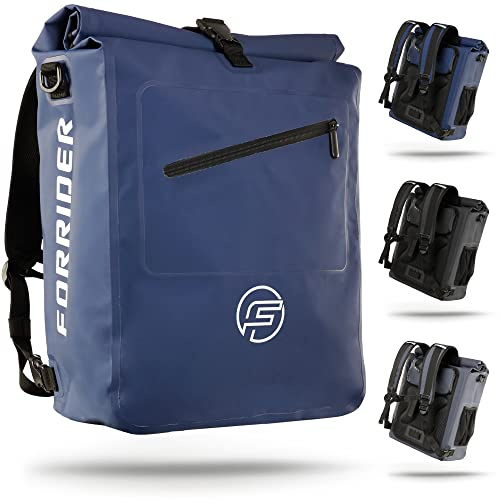 FORRIDER 3in1 Fahrradtasche & Rucksack für Gepäckträger 27L 100%wasserdicht | Gepäckträgertasche · Fahrradrucksack mit Laptopfach · Schultertasche · QuickSafe bis 18 mm, abschließbar · reflektierend