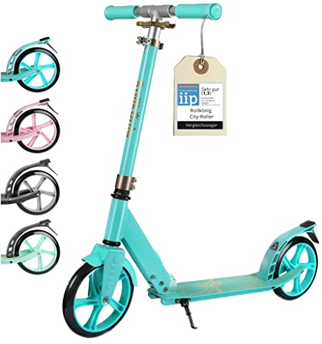 Rollkönig ® Roller Kinder 6 Jahre+ I Faltbarer Scooter Kinder mit großen Rädern I Cityroller Kinder I Auch für Erwachsene mit bis zu 100 kg geeignet
