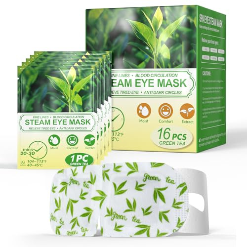 16 Packs Steam Eye Masks for Dry Eyes, Self Heating Warm Compress Green Tea