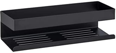 WENKO Turbo-Loc Wandablage Genova Black, Bad-Ablage, Befestigen ohne Bohren, 30 x 8 x 10,5 cm, Schwarz