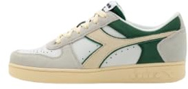 Diadora Magic Basket Low Suede Leather, Scarpe da Ginnastica Unisex-Adulto, White/Dark Forest, 43 EU