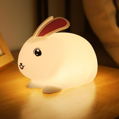 SALUOKE Kaninchen Lampe, Kaninchen Silikon Nachtlicht Kinder | 7 Farben Led Nachtlicht Dimmbar mit Timer, Bunny Nachtlicht Lampe, Kawaii Hase Nachtlampe, Cute Kinderzimmer Deko Geschenk