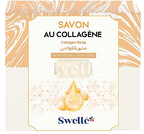 SWELLE Savon Masque Collagène 100 gr 1pc Savon Solide Gommage Corps Visage | Anti Ride Anti Âge | Masque Hydratant Visage | Exfoliant Visage, Masque Trousse de Toilette Femme Skin Care