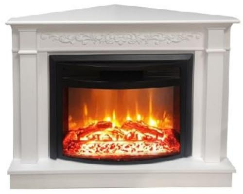 Casa Padrino Chimenea eléctrica barroca de esquina blanca / negra 107 x 63 x 84 cm - Salón decorativo con mando a distancia - Muebles barrocos - Chimenea eléctrica barroca