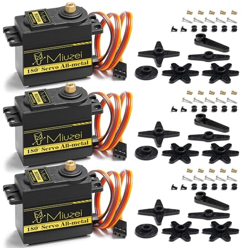 Miuzei Digital Servo 15kg Metallgetriebe 180° RC Auto 1/10 Modellbau 3 Stk. | 0,13s/60°, 4,8-7,4V, PWM 0,5-2,5ms, Präzises Kupfer-Metallgetriebe, 320mm Kabel, für RC Modelle, Crawler, Robotik, Arduino