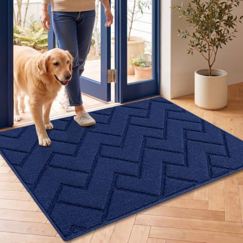 Biscpro Dörrmattor Inomhus, 60 X 90 Cm, Blå SmutsfåNgare DöRrmatta, MaskintväTtbara,Rabsorberande EntréMatta, Halkfria Golvmattor för Inomhus, FramdöRr, Husdjur,Ytterdörr,köket