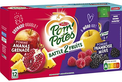 POM'POTES Gourdes compote pomme ananas grenade et pomme framboise mûre 12x90g