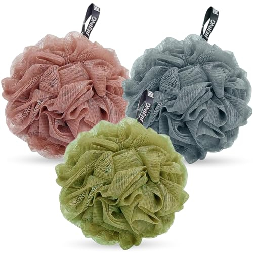 DDUP loofah,Shower Puff,Bath Loofah,Body Brush, Mesh Sponge, Mens Shower loofah,Exfoliating Bath Scrunchie for Women and Men, Soft Body Scrubber Bath Sponge 3pcs（Dark Colour