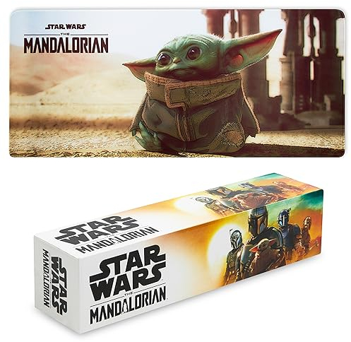 Disney Stitch Schreibtischunterlage XXL - Baby Yoda Gaming Schreibtisch Zubehör 800x360mm - Anti-Rutsch, Bürobedarf PC Laptop Zubehör Unterlage Matte Gaming Desk Mat Büro Deko (Mehrfarbig Baby Yoda)