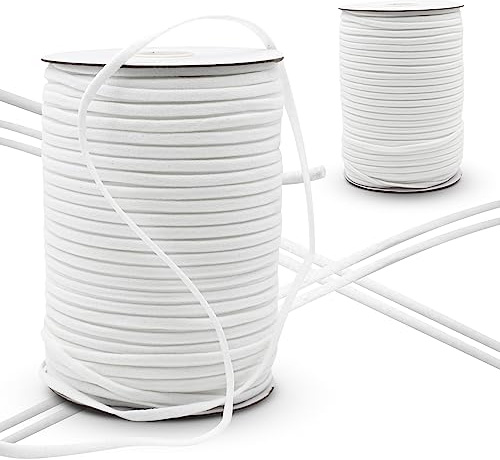 DOJA Barcelona | Elastico Cucito 1 Pz | Bobina 200M | Cordoncino Elastico Bianco Tondo Ø4mm | Poliammide ed Elastan | Elastico Merceria Resistente