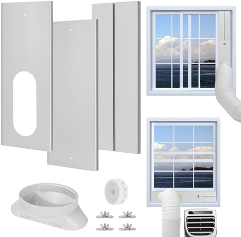 Portable Air Conditioner Window Vent Kit with Coupler, Adjustable Vertical or Horizontal Window Sliding Seal Plates for AC Unit, Suitable for 5.9 inches Exhaust Hose