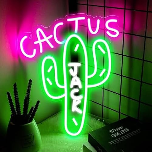 Cactus Jack Neon Signs for Wall Decor Dimmable Pink Green Cactus LED Neon Light for Bedroom Decoration USB Powerd Plant Light Up Hanging Sign Home Party Birthday Christmas Gift 15.7X11.8