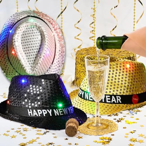 Bdecoll 3 Stück 2024 Silvester Partyhut - gold-schwarz SilvesterPartyhut Papierhüte kreative Kopfschmuck Dekorationen Hut aus Pappe, Unisex, Neujahr, Silvester, Jahreswechsel, Party, XXL