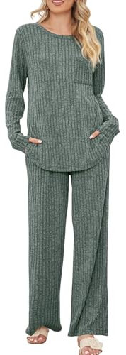 Kswlwccpp Strick Set Damen Warm Strick Erwachsene Zweiteiler Jogginganzug Hausanzug Kuschelig Elegant Winter Herbst Lounge Set Strickanzug Outdoor Langarm Strickset Loungewear