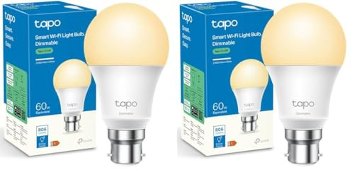 Tapo Smart Bulb, Smart Wi-Fi LED Light, B22, 8.7W, Energy Saving, Works with Amazon Alexa and Google Home, Dimmable Soft Warm White, No Hub Required L510B [Energy Class F] (Pack of 2)