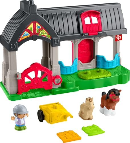 Fisher-Price Little People Freundliche Pferde Stall-Spielset | Spielscheune mit Wagen, 3 Figuren & 2 Futterteilen, Geräuschen, Feinmotorik, Kleinkinder ab 1 Jahr, HWR84