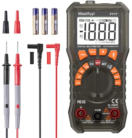 Multimetro Digitale, Tester multiplo con NCV, Test di Gamma Automatico, Tester per Batterie, Conta il Vero RMS 2000, Corrente AC/DC, Tensione AC/DC, Continuità, Resistenza, Diodo