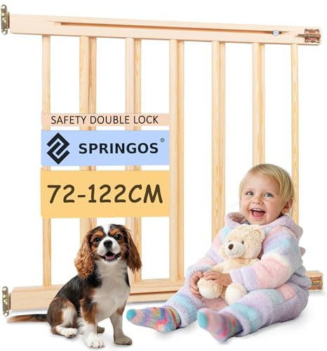 SPRINGOS Barrera de seguridad para escaleras Barrera de seguridad para puertas Madera Ancho de paso 72-122 cm