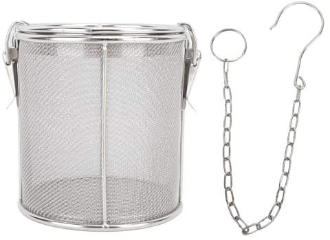 Cyrank Spice Seasoning Strainer, Large Stainless Steel Herb and Spice Infuser with Extended Chain Hook Fine Mesh Tea Strainer Ball Soup Seasonings Seperation Basket for Home Kitchen(L)