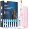 Cepillos de Dientes Electricos Sónico Adultos con 8 Cabezal - Cepillo Electrico con Estuche, 5 Modos y IPX7, Una Carga por 120 Días de Uso, Cepillos de Dientes Mujer Hombres, Rosa Cereza