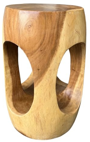 FaHome Holz Beistelltisch – Couchtisch Blumenhocker Hocker - Handgefertigt – Abgerundet mit O-Ausschnitt Saman-Holz - 50x30x30 cm