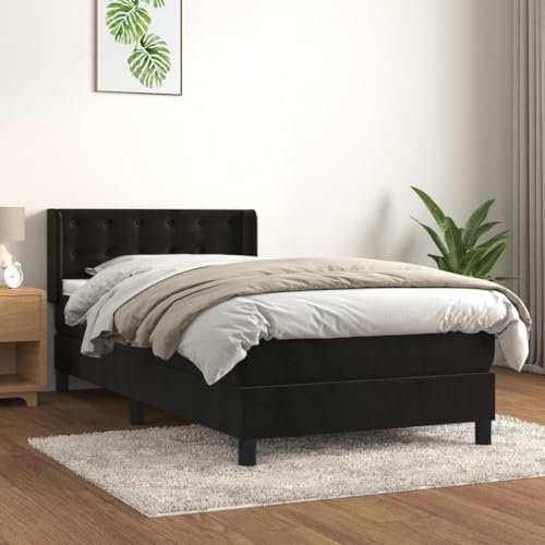 THOYTOUI Boxspringbett, Bettstütze Betten Seniorenbett Bettsystem Geeignet für Schlafzimmer Gästezimmer Aufenthaltsraum Hotel mit Matratze Schwarz 90x190 cm Samt