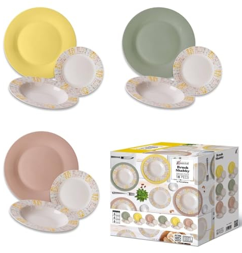 Servizio di Piatti da Tavola in Ceramica Brush Shabby 18 Pezzi