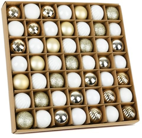 49 STK Weihnachtskugeln Weiß Gold Set,3 cm Kunststoff Christbaumkugeln Haken weihnachtskugeln klein für Weihnachtsbaumschmuck,Baumkugeln Weihnachtsdeko Kugeln Anhänger Mini Baumschmuck Weihnachten