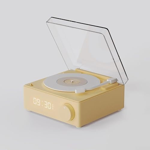 Retro Vinyl WirelessBLTH Speaker Alarm Clock for Bedroom, Small Record Player, Smart Stereo s (Yellow)